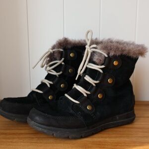 Women's Sorel Explorer Joan Suede Winter Boots Black Size 6.5